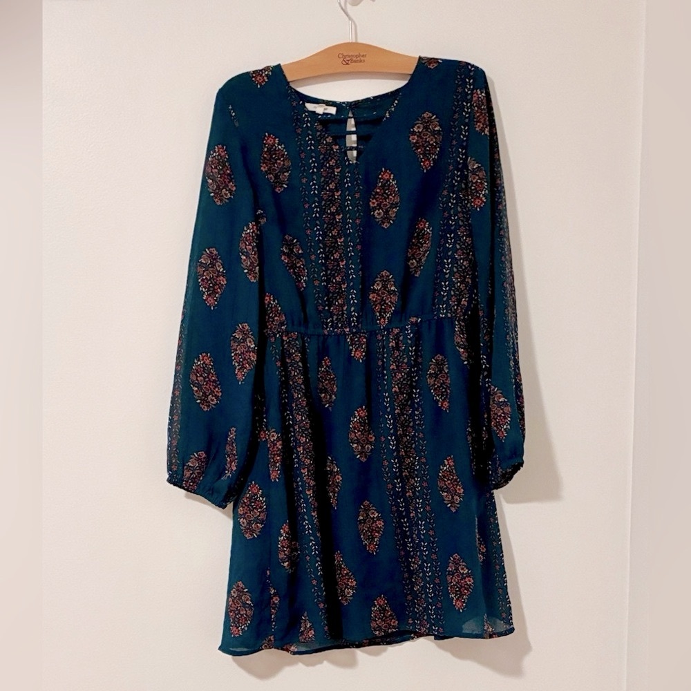 Maurices Teal fall print multi color Long Sleeve Dress